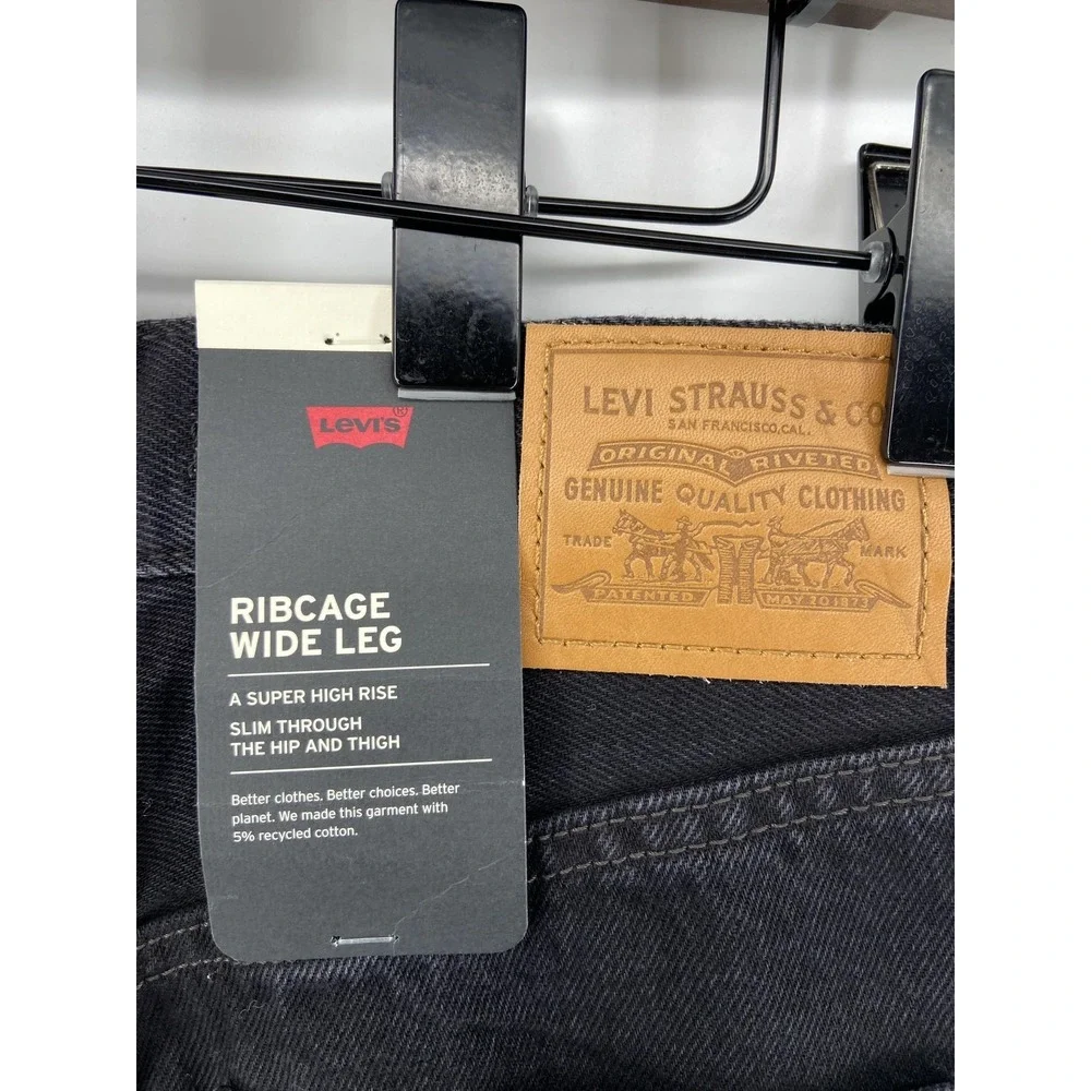 Levis Jeans Womens 27x32 Black Ribcage Wide Leg High Rise Denim Casual Premium - Picture 10 of 10